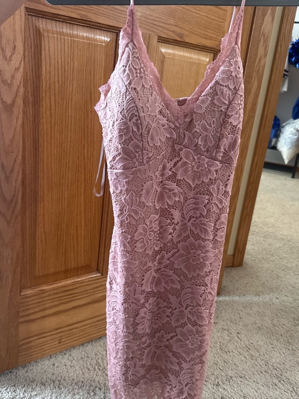 hello miss Dusty Pink Lace Spaghetti Strap Mini Dress